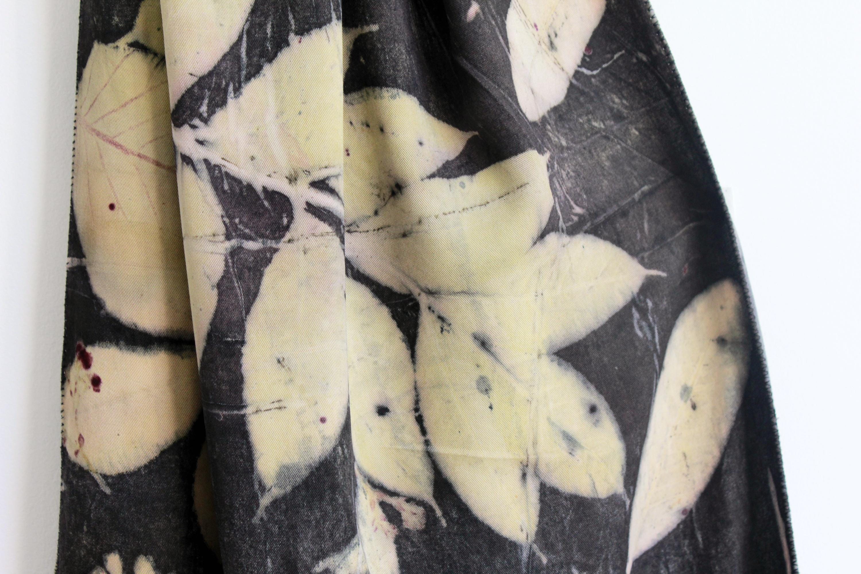 Black and Yellow Cotton Scarf: Eco-Friendly Botanical Print