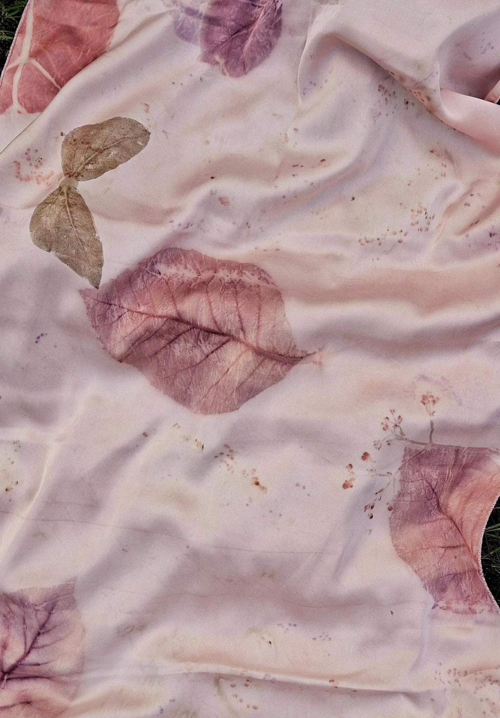 Pink Handmade Silk Scarf: Eco Printed with Real Leaves, Naturally Dyed
