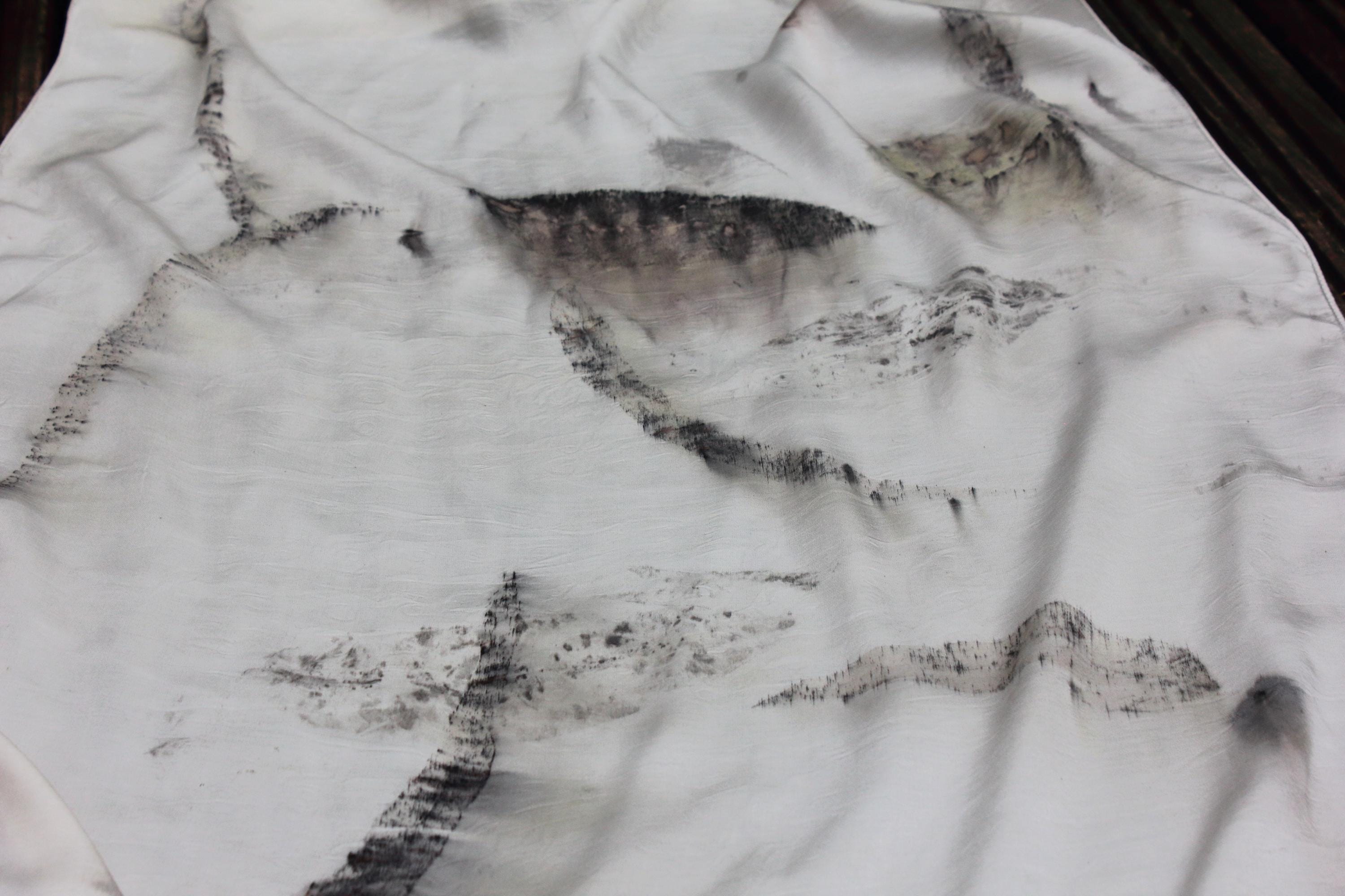 White Silk Eucalyptus Leaf Scarf Eco Printed