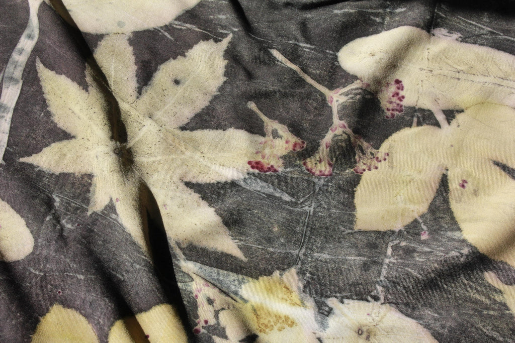 Black and Yellow Cotton Scarf: Eco-Friendly Botanical Print