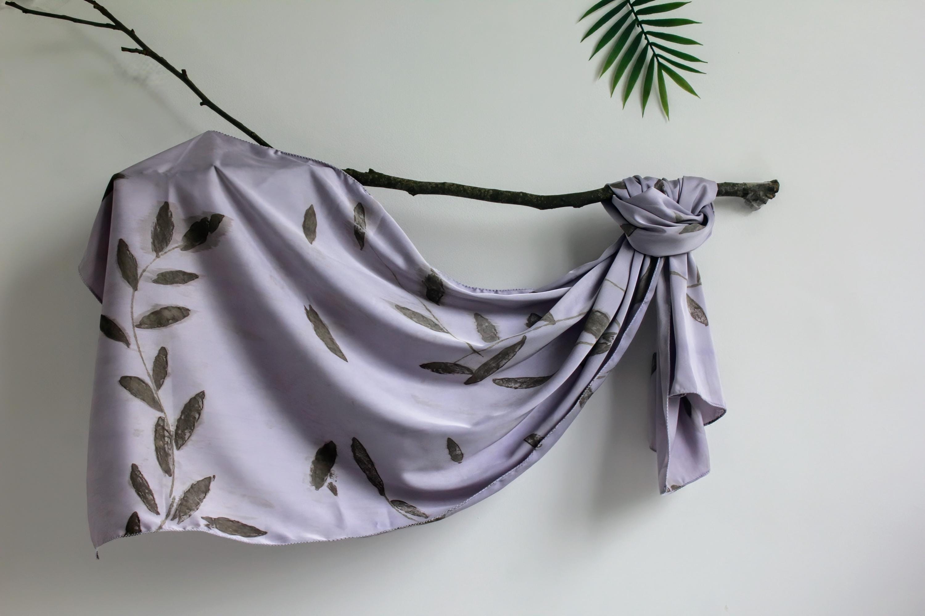Handmade Purple Eco-Printed Silk Scarf