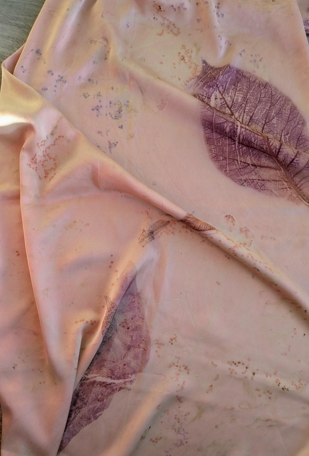 Pink Handmade Silk Scarf: Eco Printed with Real Leaves, Naturally Dyed
