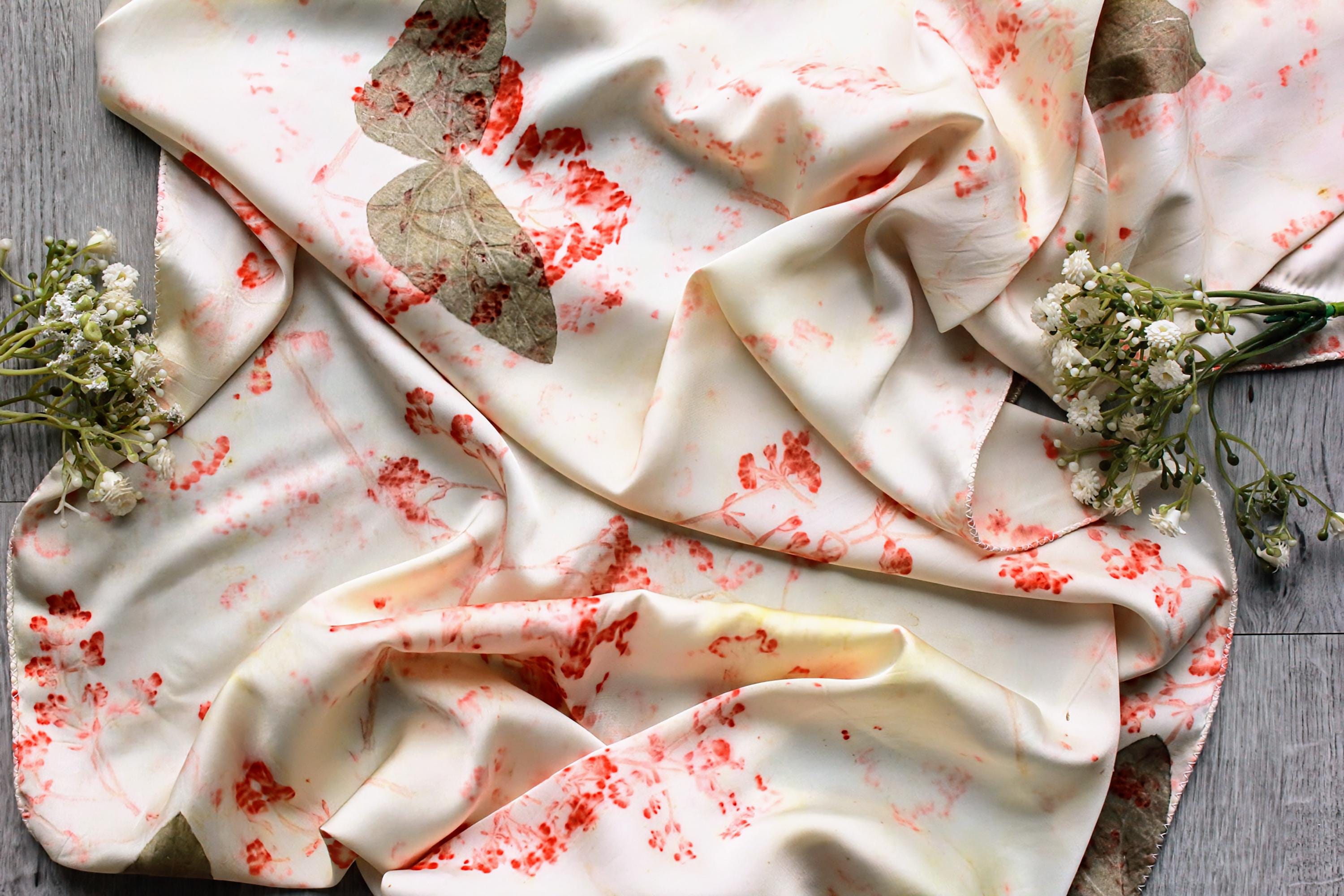 Golden Silk Scarf: Handmade with Teak Leaves