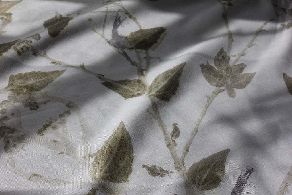 White Cotton Scarf: Eco-Friendly Botanical Print