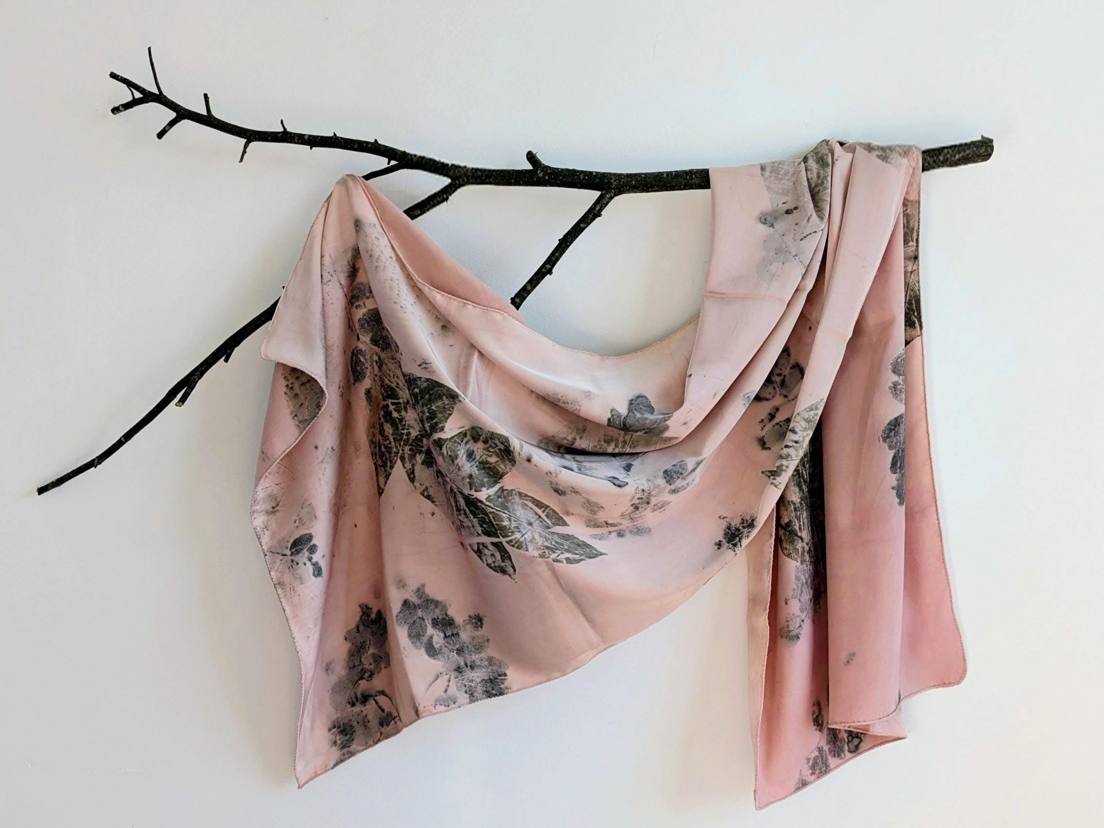 Dark Pink Silk Scarf: Leaf imprint, Natural Dye