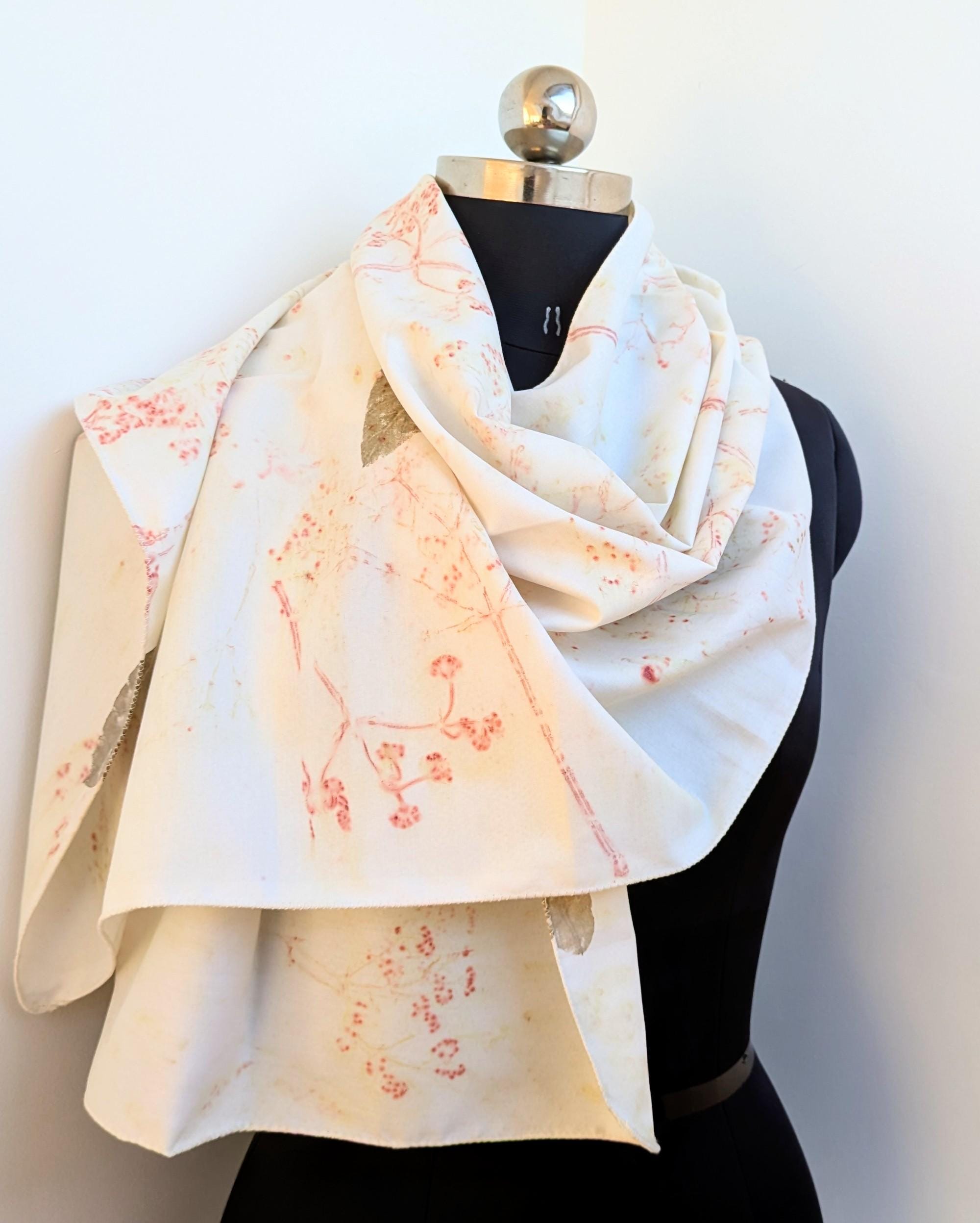 Golden Cotton Scarf: Eco-Friendly Botanical Print