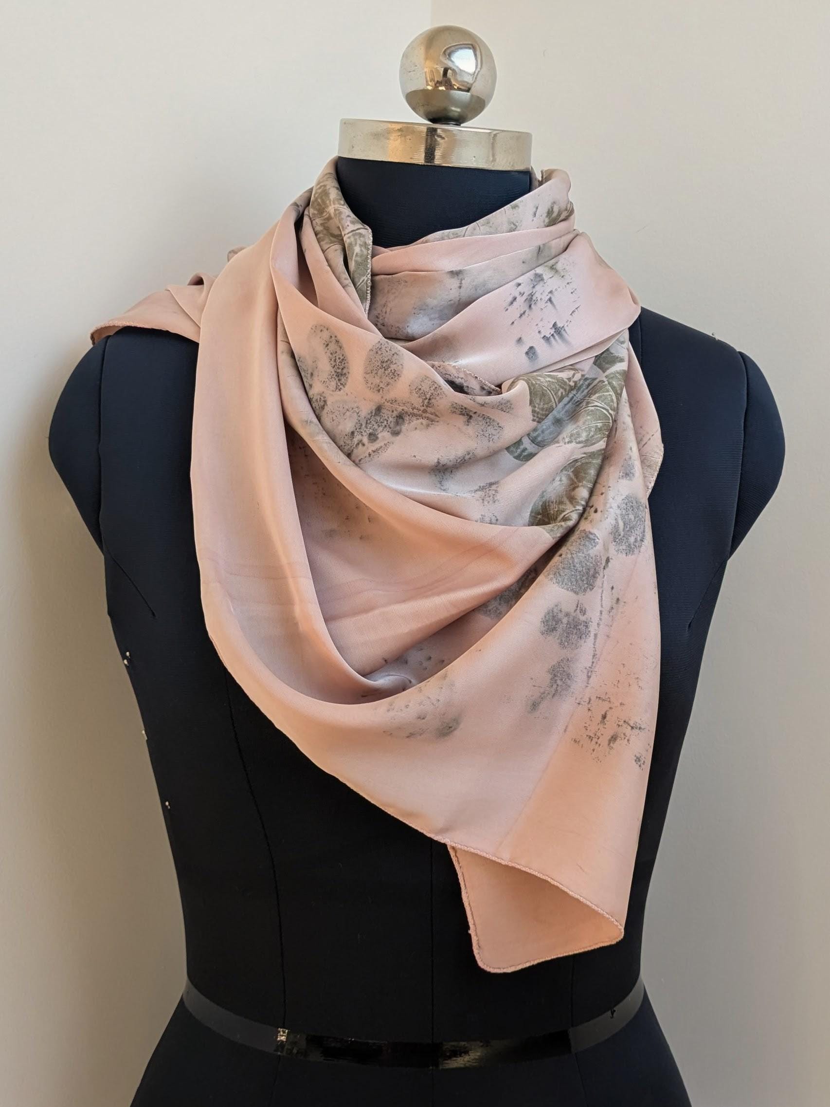 Dark Pink Silk Scarf: Leaf imprint, Natural Dye