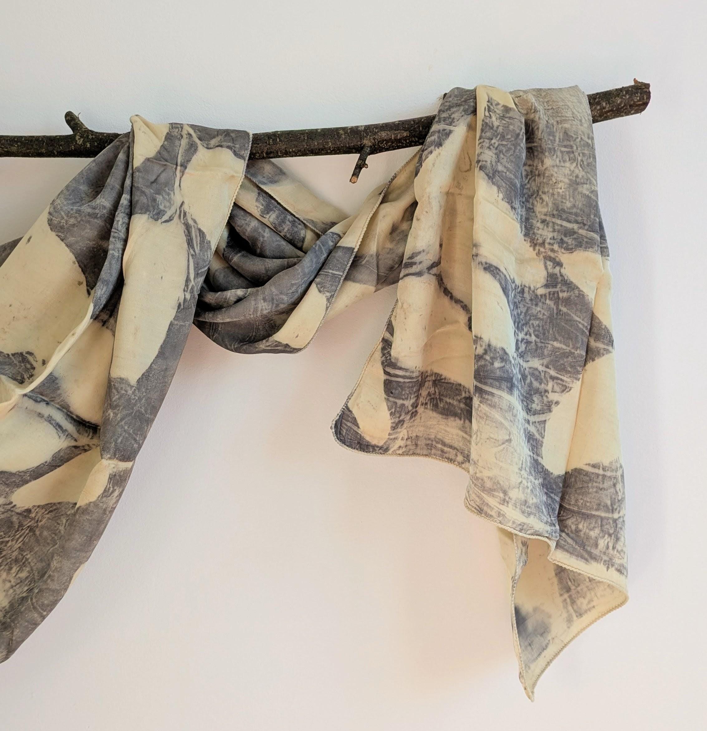 Black and Yellow Eco-Printed Silk Scarf