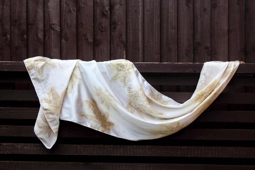 Castor Leaf Silk Scarf Eco Printed