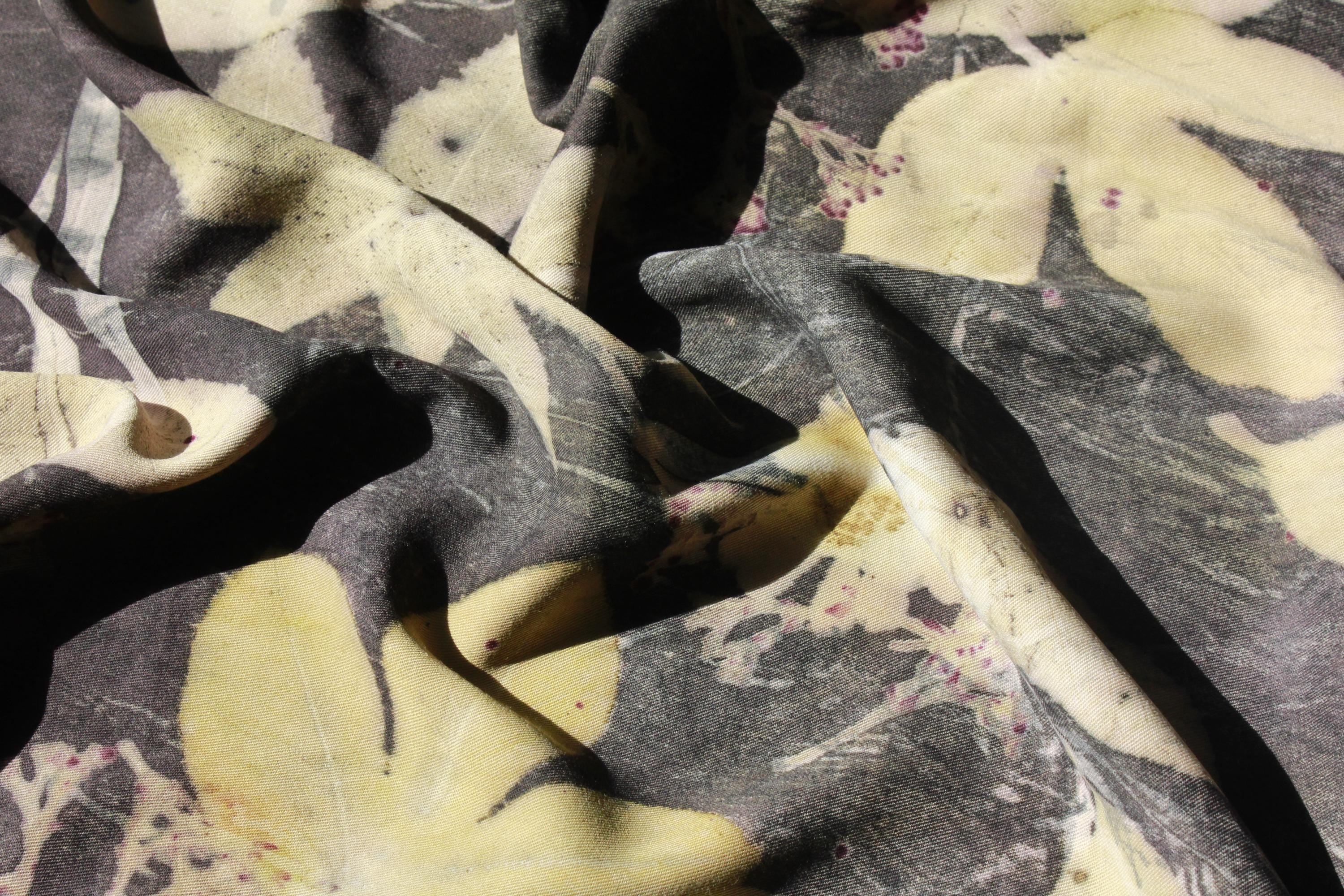 Black and Yellow Cotton Scarf: Eco-Friendly Botanical Print