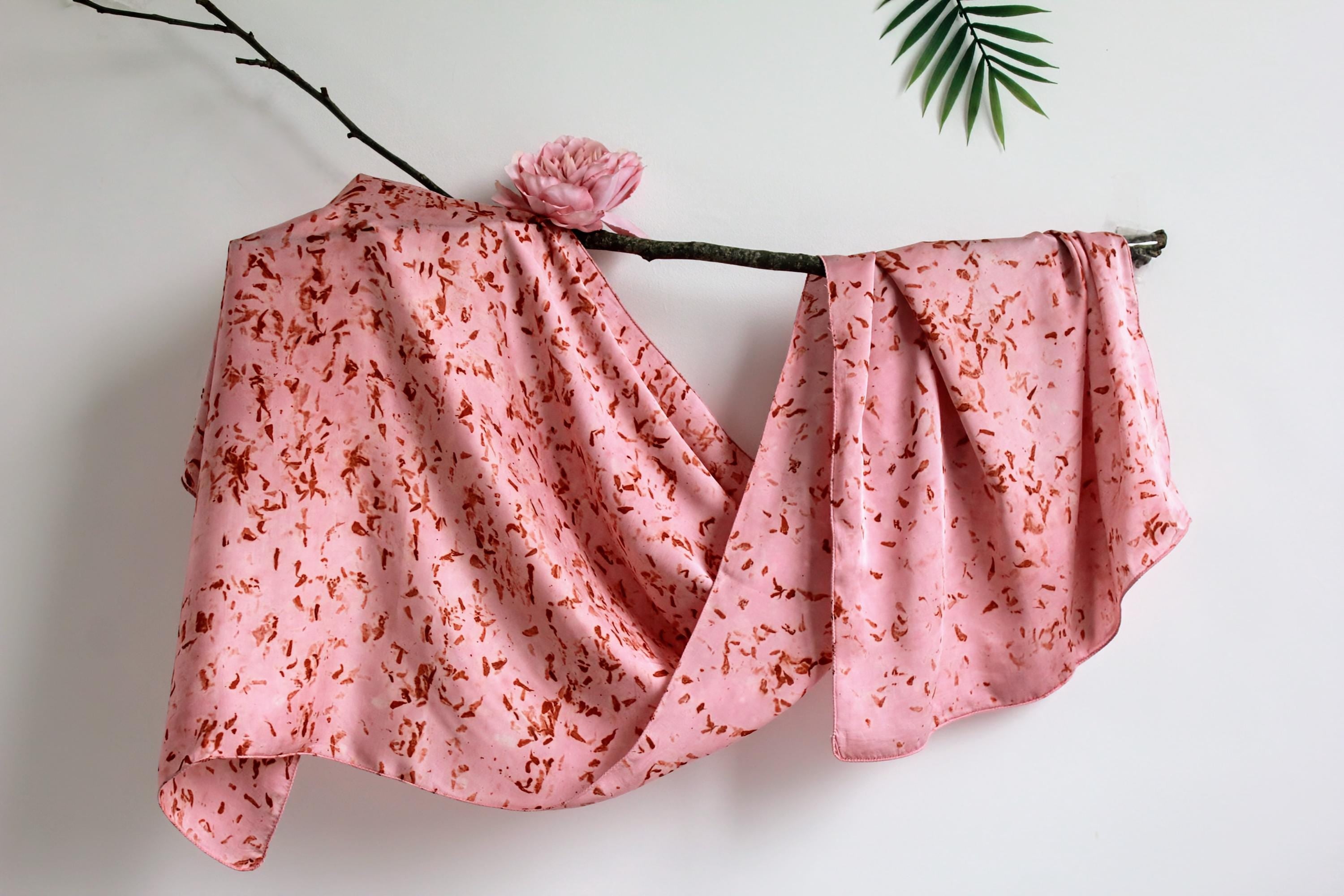 Pink Marigold Flower Print Silk Scarf