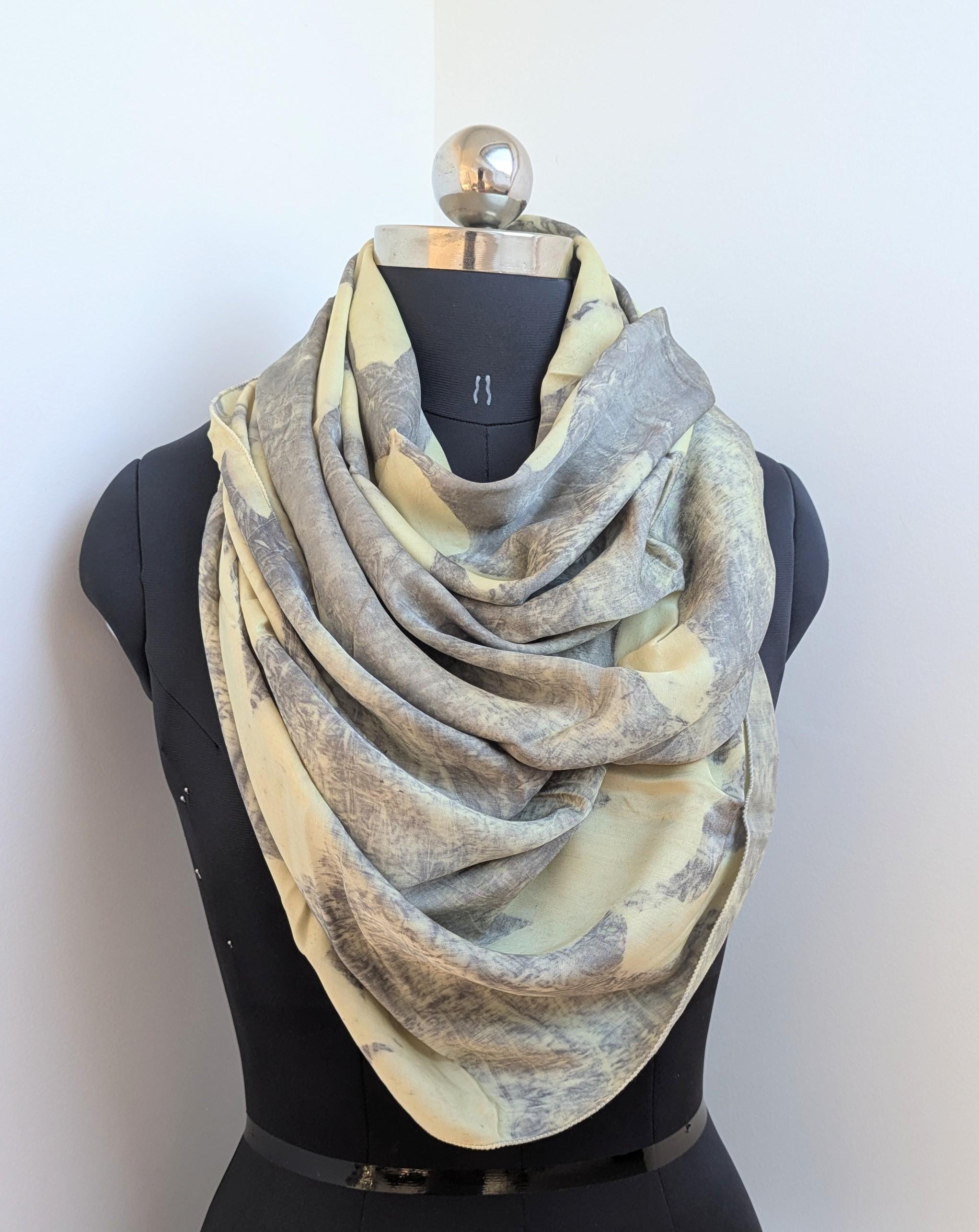 Black and Yellow Eco-Printed Silk Scarf