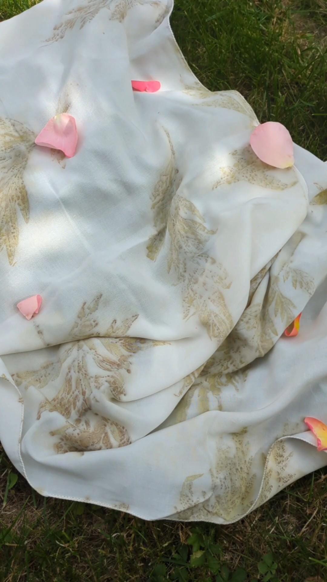 Rose Fabric Scarf Eco Printed: Silver Oak Leaf Design