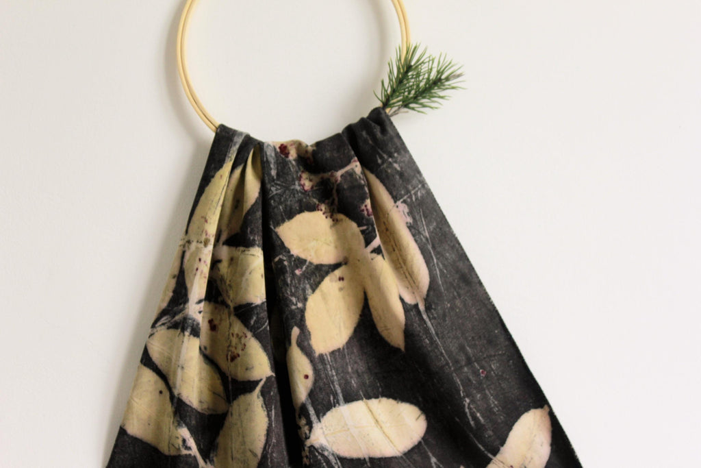 Black and Yellow Cotton Scarf: Eco-Friendly Botanical Print