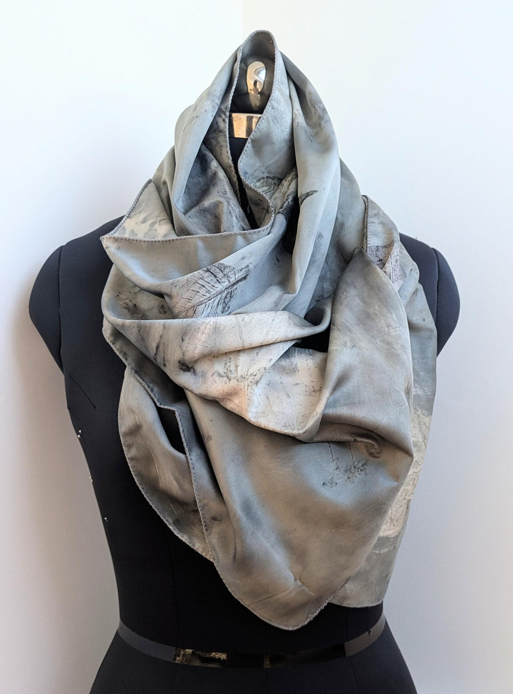 Handmade Black Eco-Printed Silk Scarf