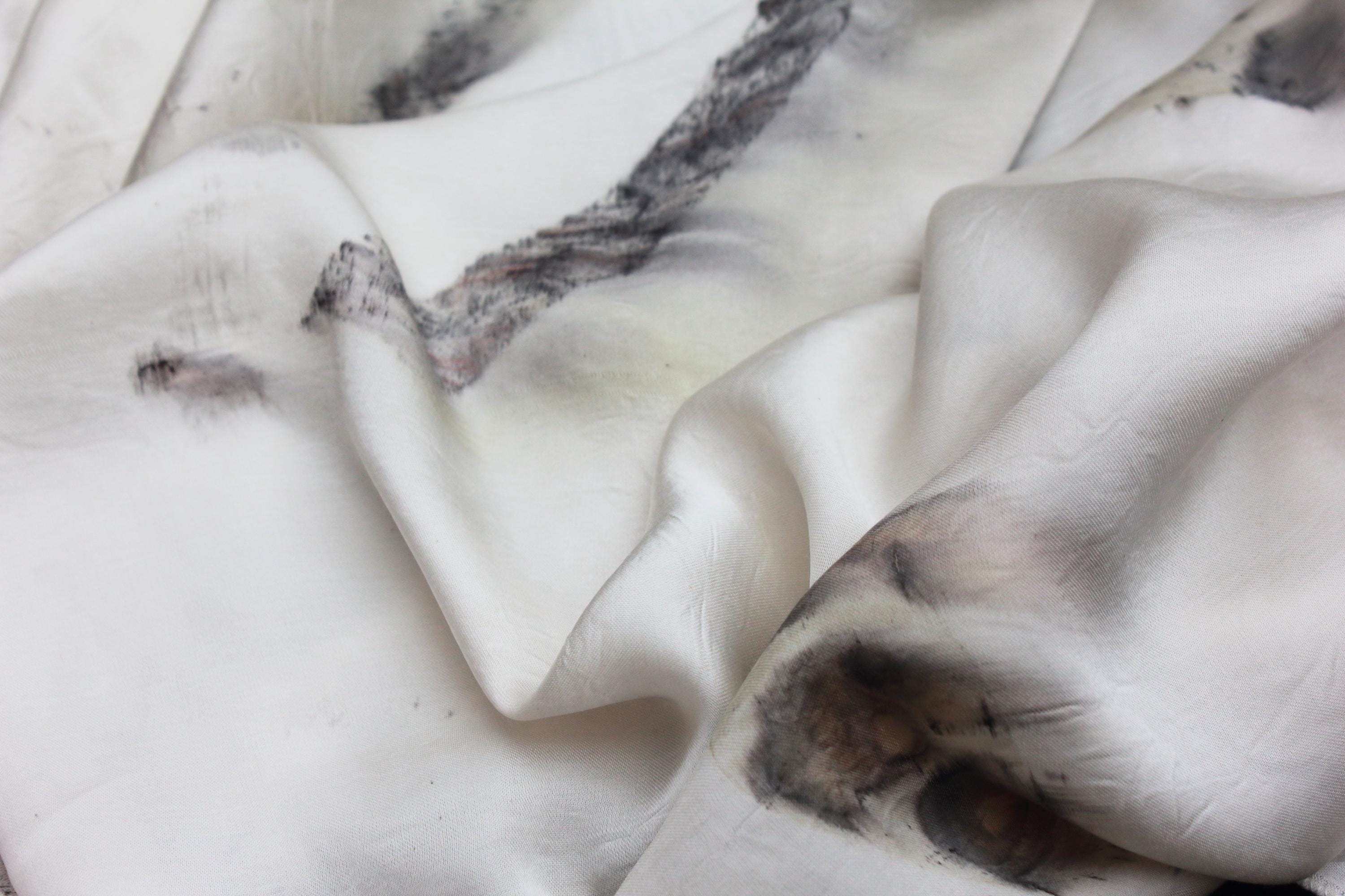 White Silk Eucalyptus Leaf Scarf Eco Printed