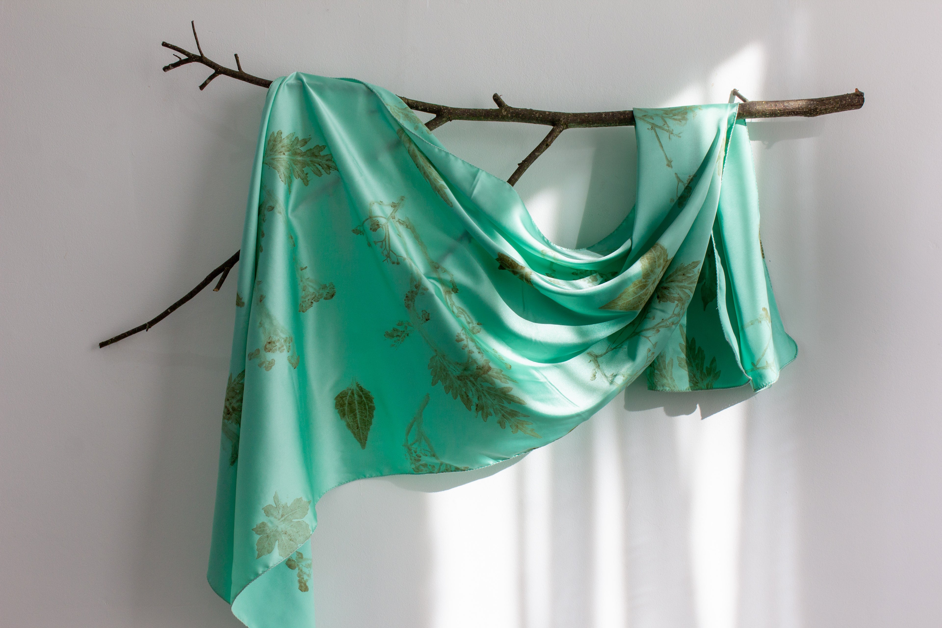 Mint Silk Scarf: Handmade Printed With Real Leaves