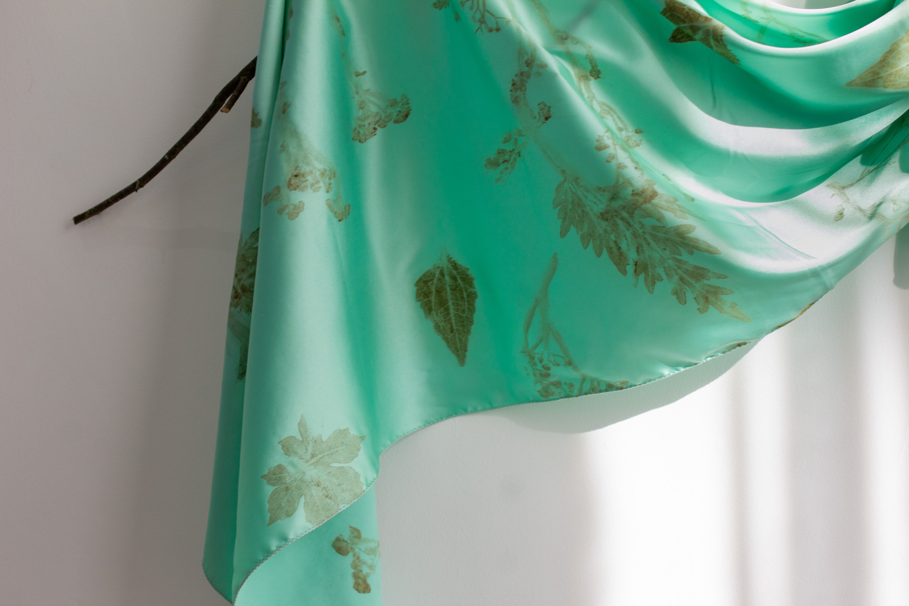 Mint Silk Scarf: Handmade Printed With Real Leaves