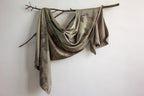 Green Silk Scarf Printed With Real Leaves