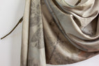 Green Silk Scarf Printed With Real Leaves