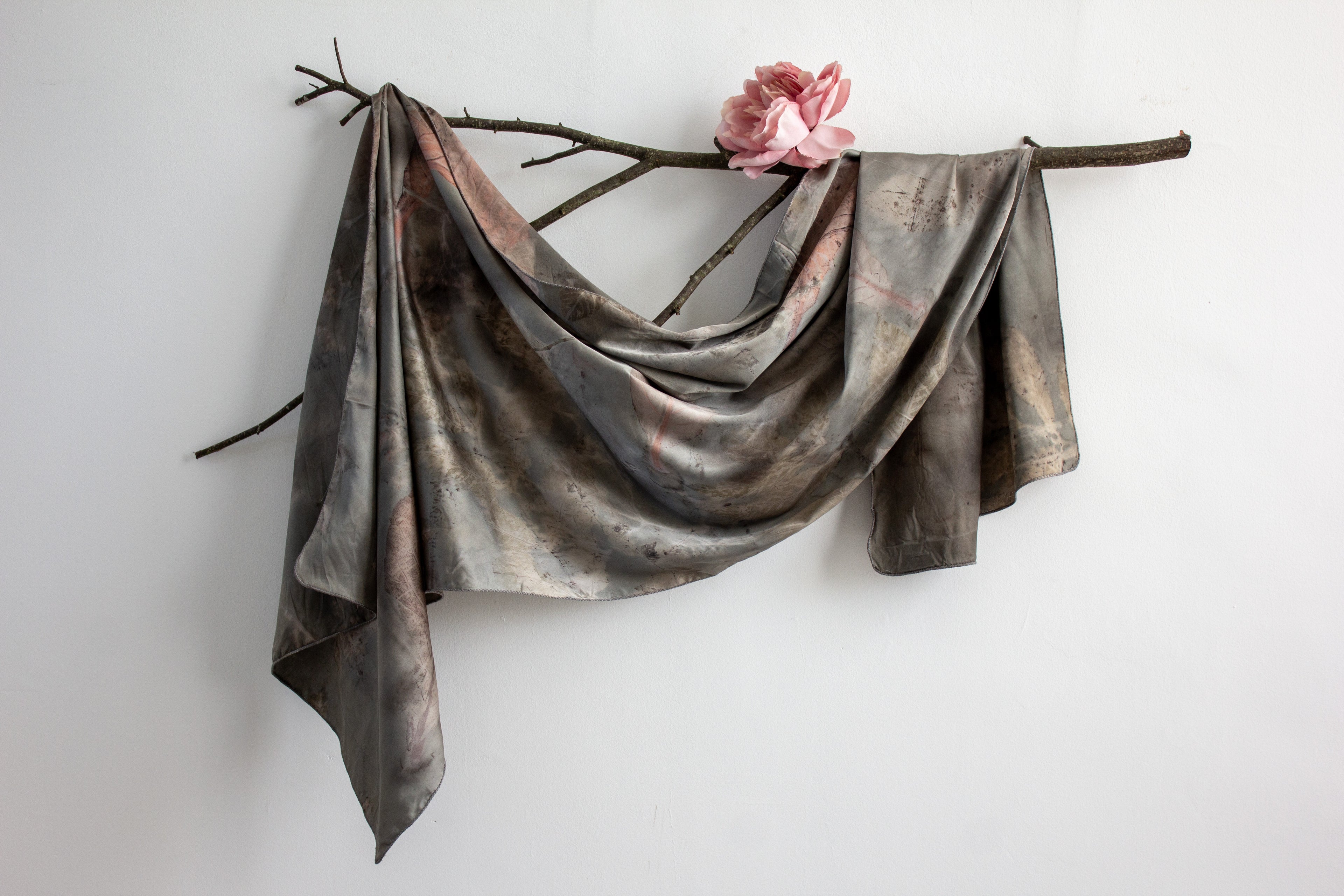 Handmade Black Eco-Printed Silk Scarf