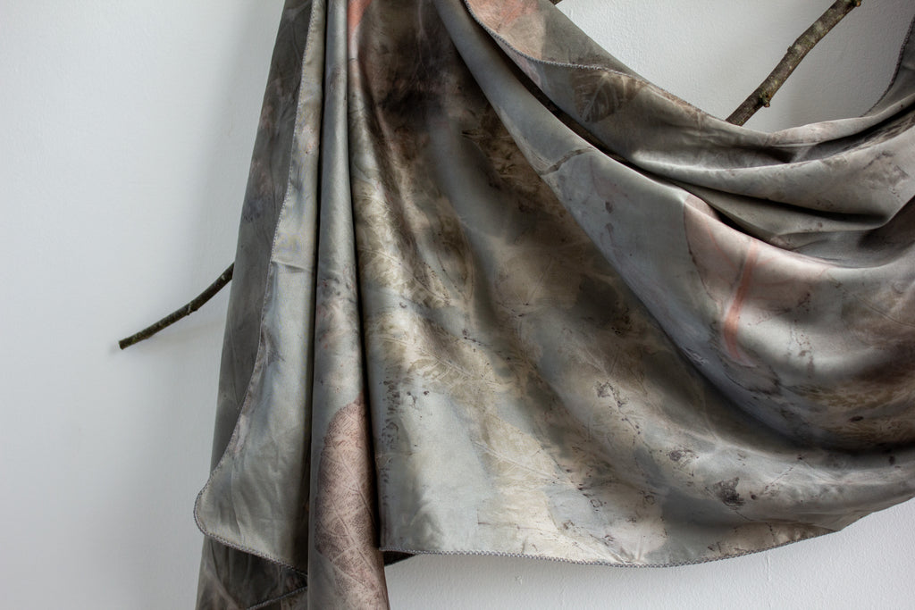 Handmade Black Eco-Printed Silk Scarf