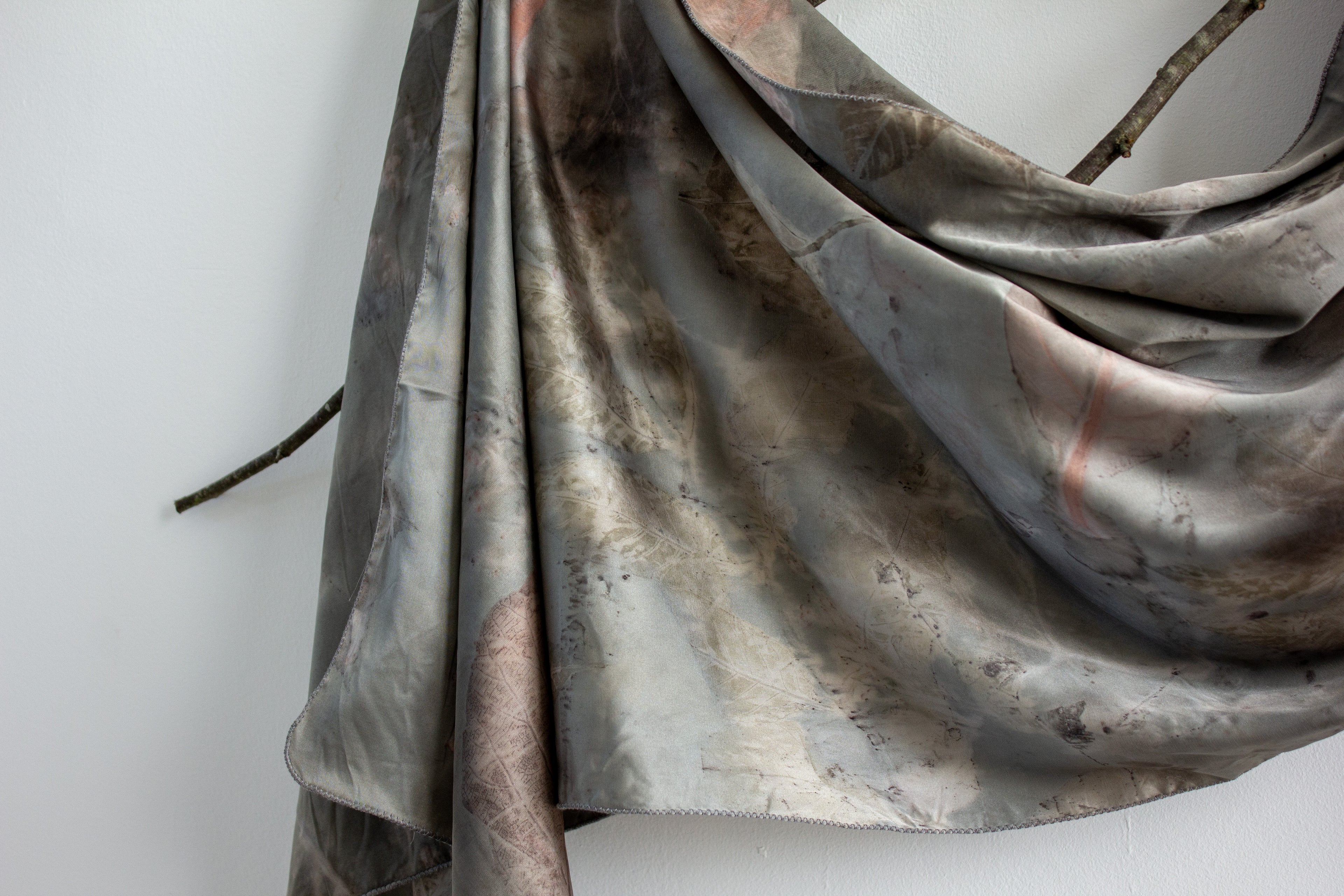 Handmade Black Eco-Printed Silk Scarf