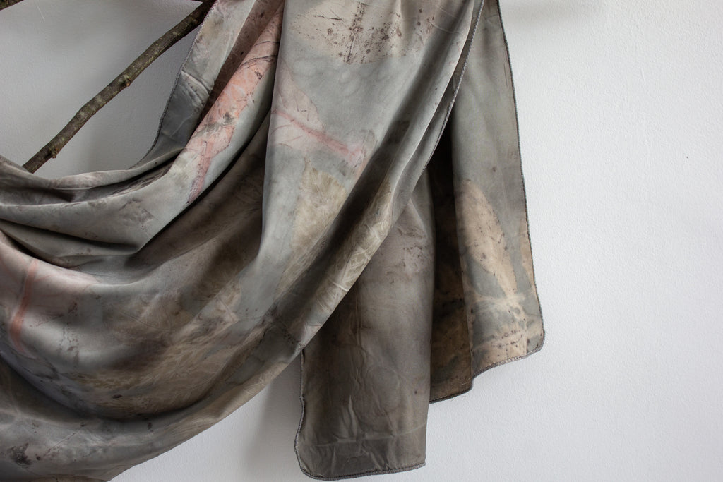 Handmade Black Eco-Printed Silk Scarf