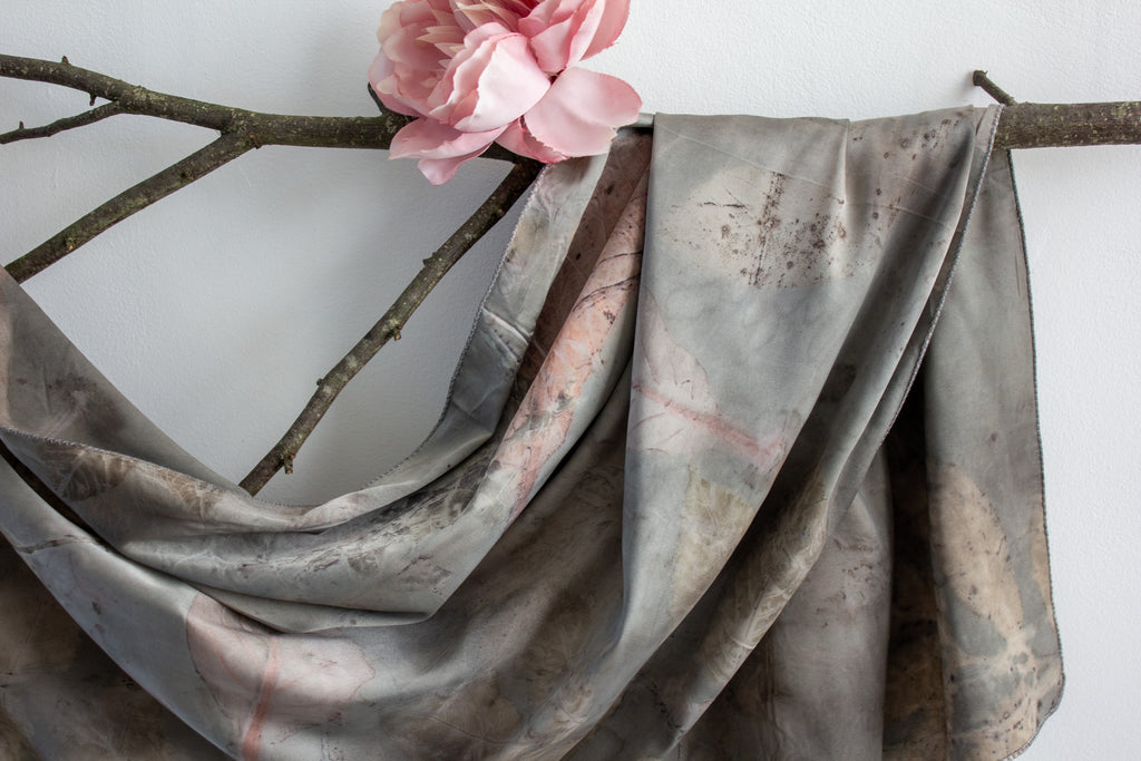 Handmade Black Eco-Printed Silk Scarf
