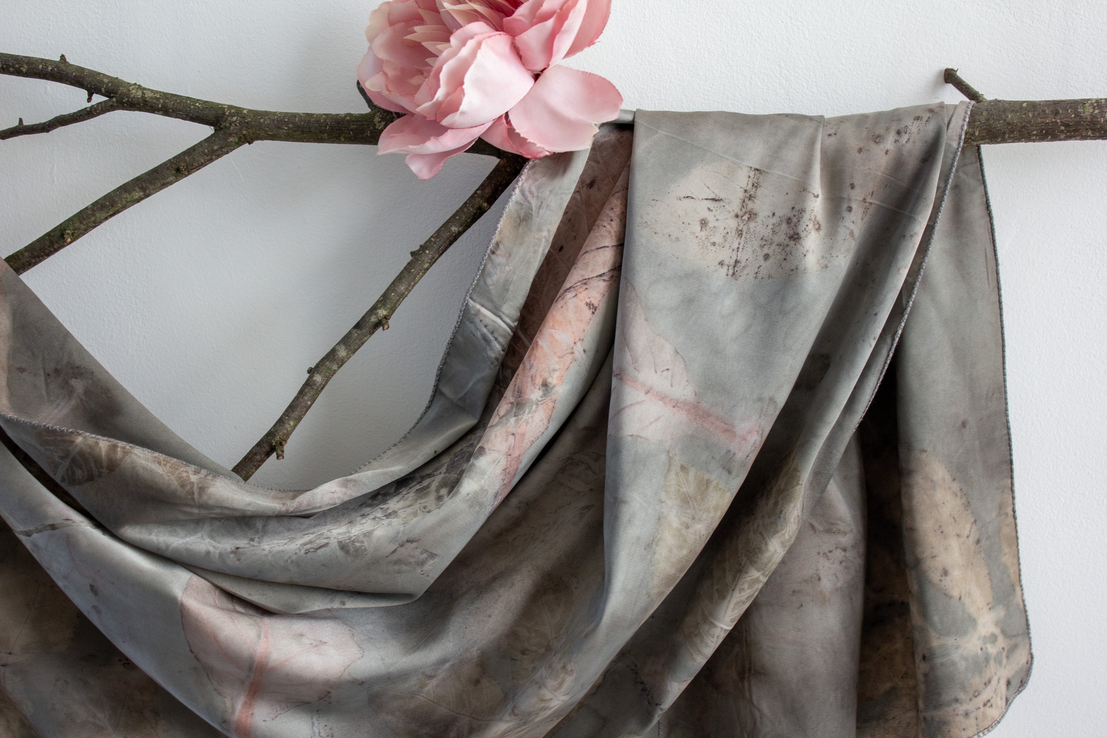 Handmade Black Eco-Printed Silk Scarf
