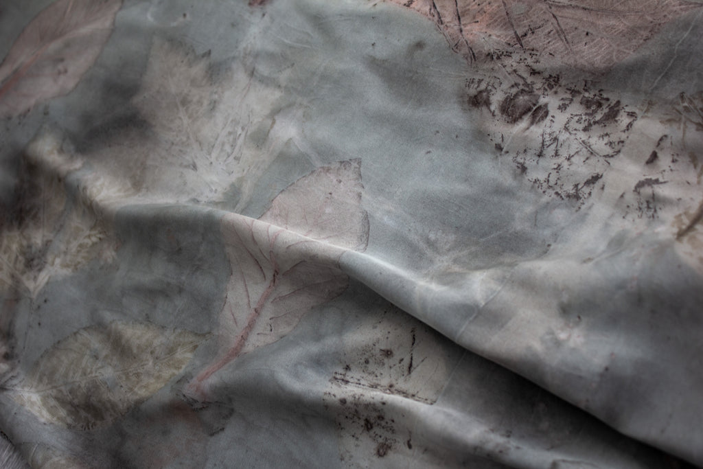 Handmade Black Eco-Printed Silk Scarf