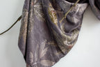 Black Silk Scarf Eco-Printed With Mixed Leaves