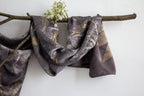 Black Silk Scarf Eco-Printed With Mixed Leaves