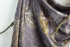 Black Silk Scarf Eco-Printed With Mixed Leaves