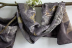 Black Silk Scarf Eco-Printed With Mixed Leaves