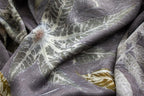 Black Silk Scarf Eco-Printed With Mixed Leaves
