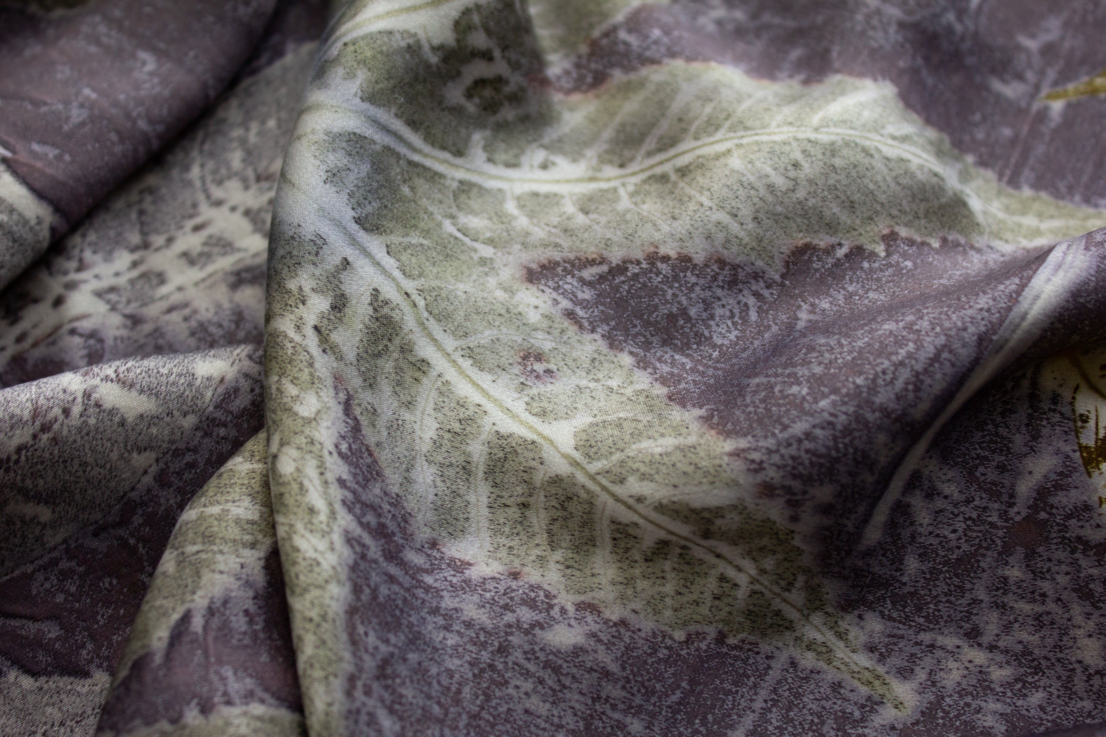 Black Silk Scarf Eco-Printed With Mixed Leaves