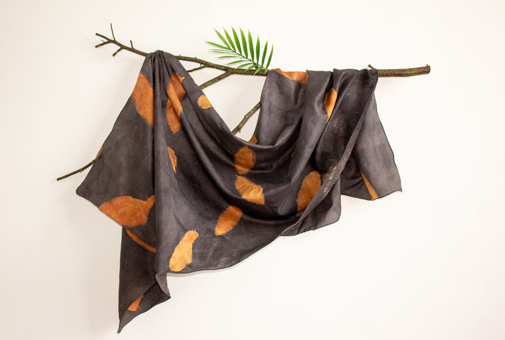 Black And Orange Mulberry Silk Scarf