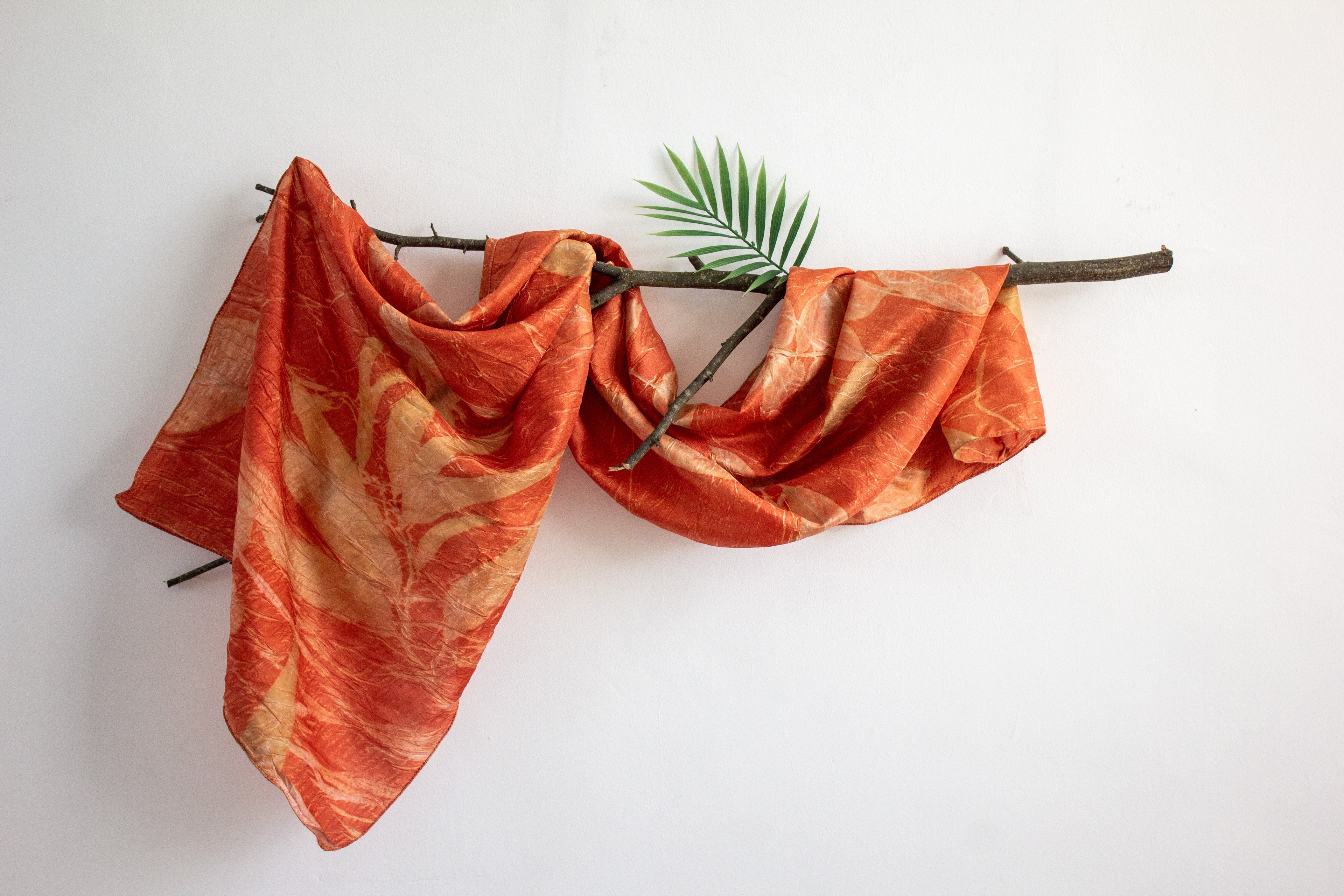 Orange Mulberry Silk Scarf Ecoprinted