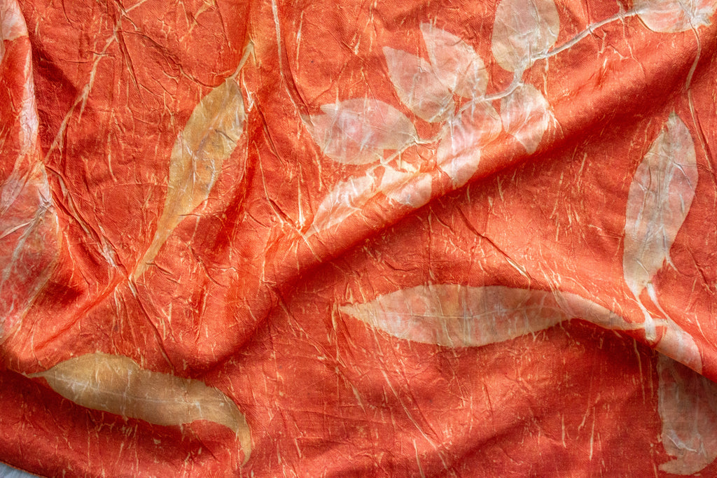 Orange Mulberry Silk Scarf Ecoprinted