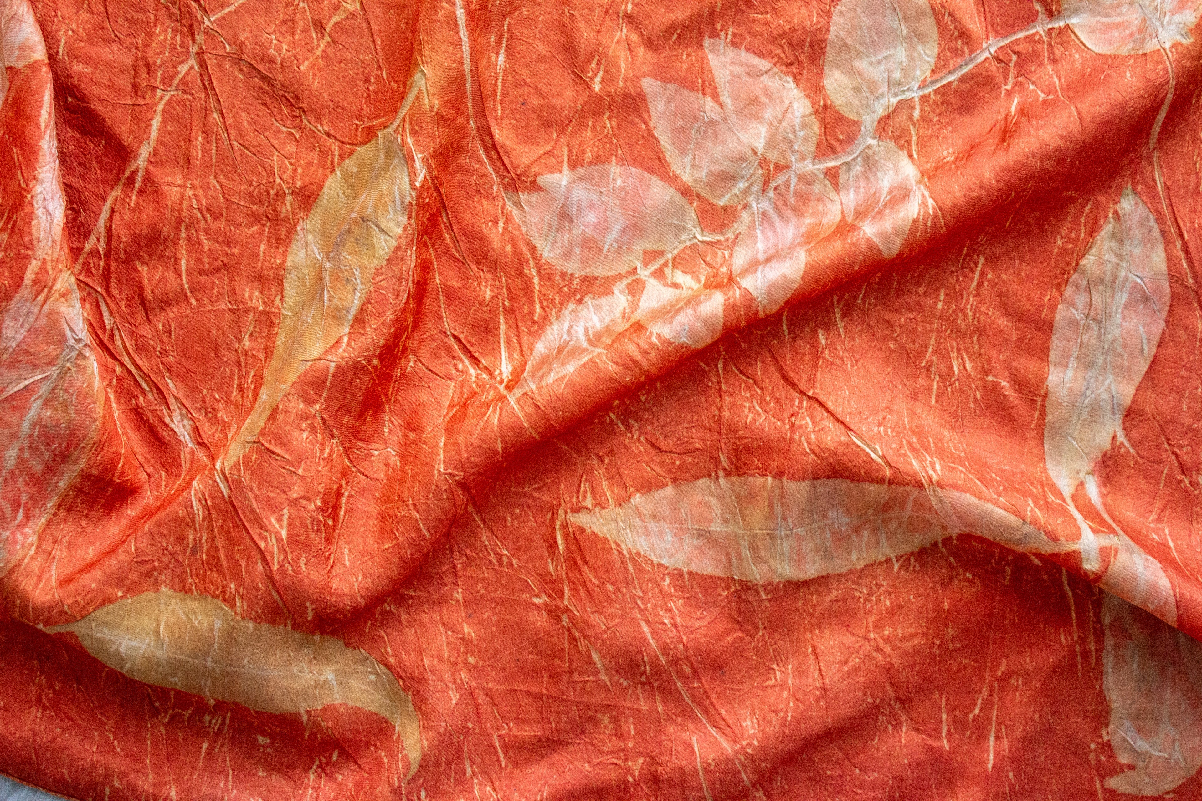 Orange Mulberry Silk Scarf Ecoprinted