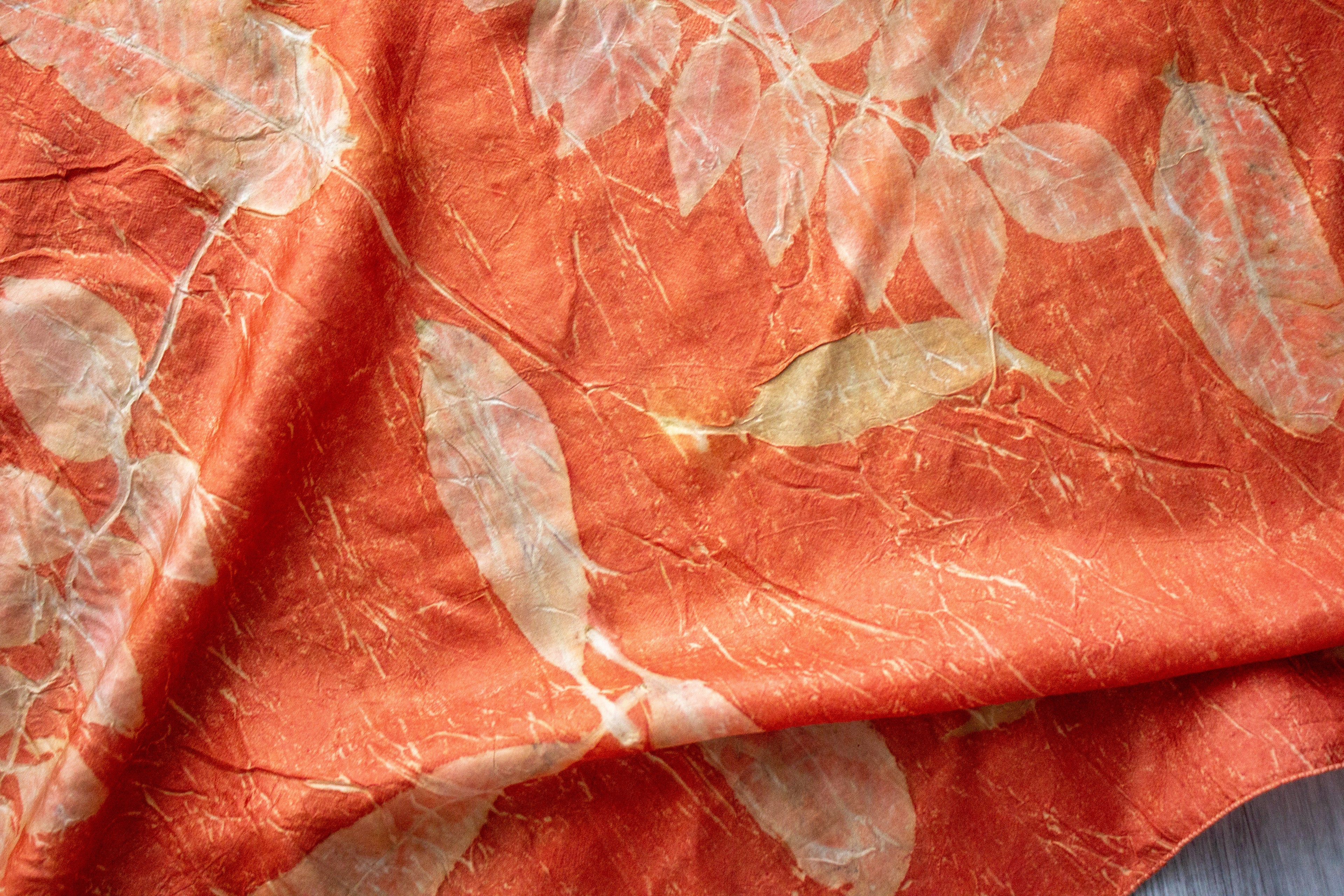 Orange Mulberry Silk Scarf Ecoprinted