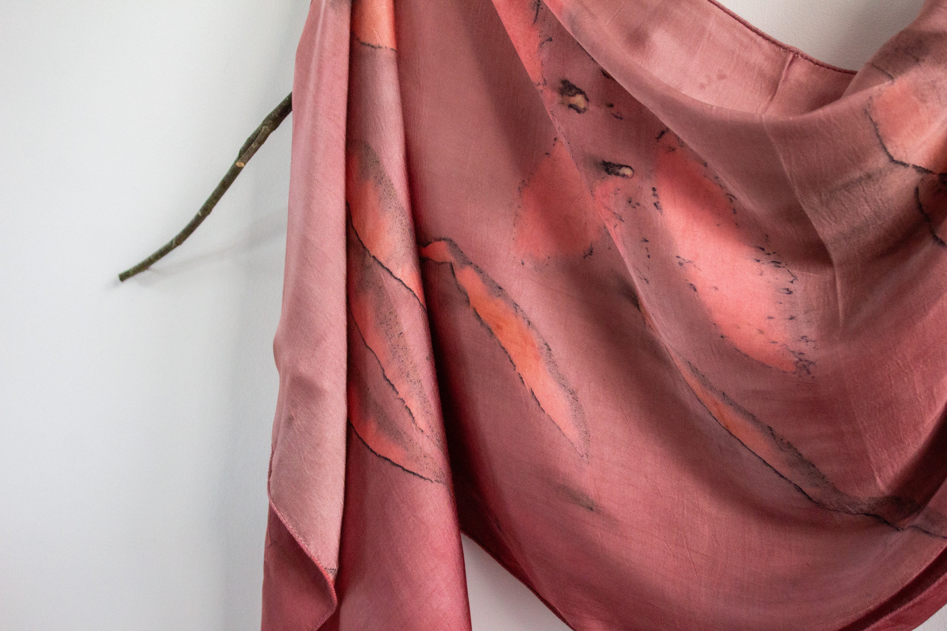 Maroon Silk Scarf Eco-Printed With Real Leaves