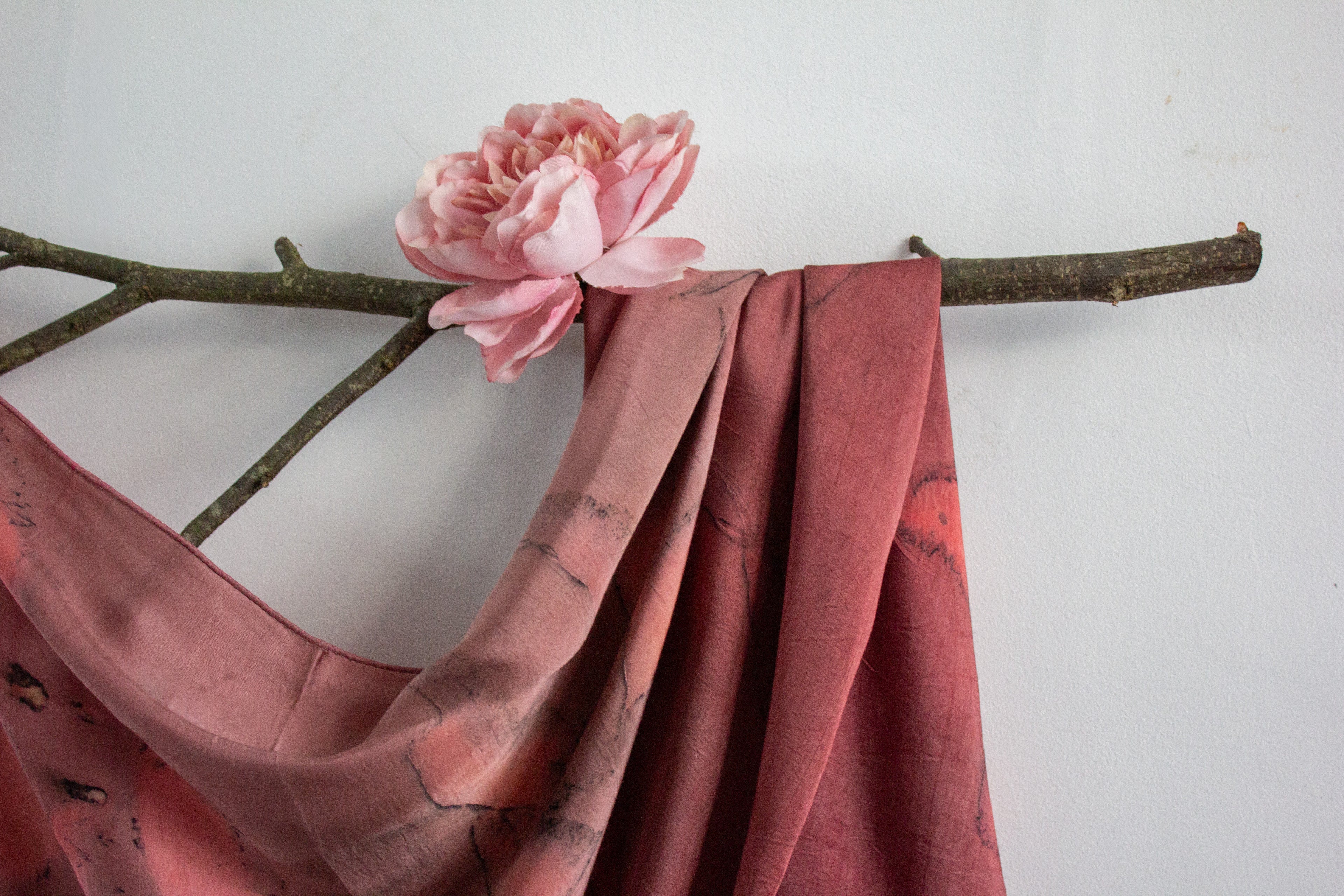 Maroon Silk Scarf Eco-Printed With Real Leaves