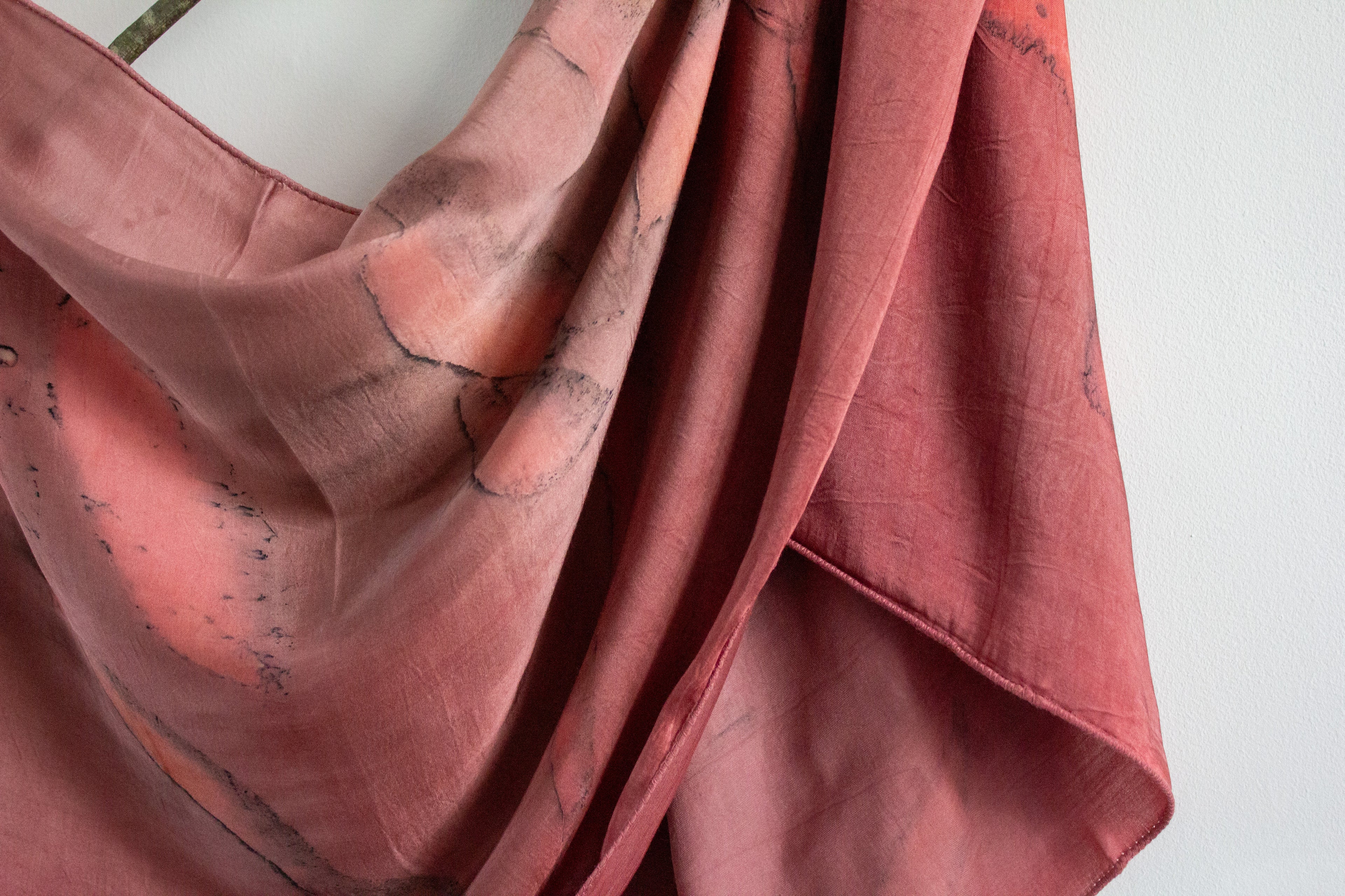 Maroon Silk Scarf Eco-Printed With Real Leaves
