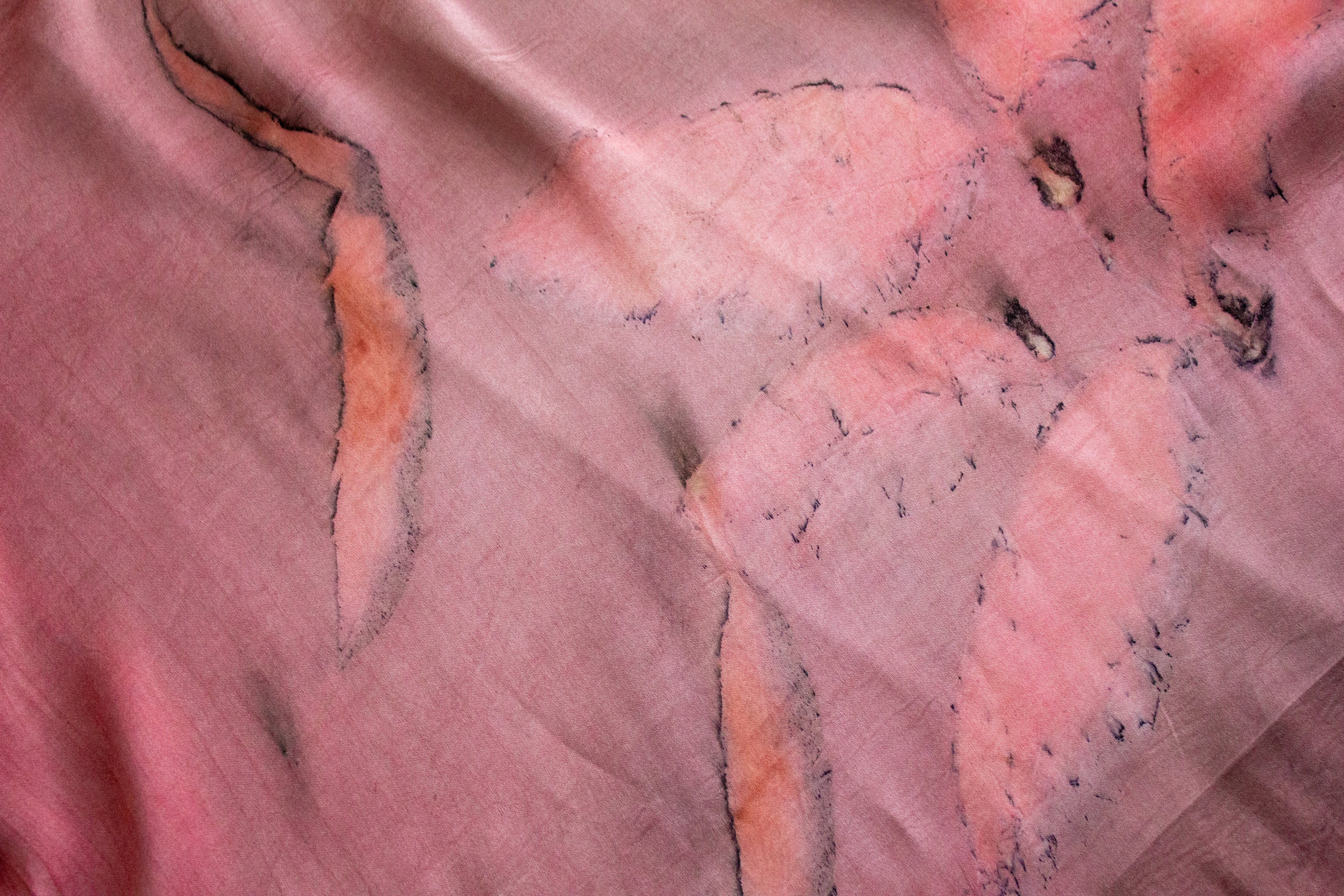 Maroon Silk Scarf Eco-Printed With Real Leaves
