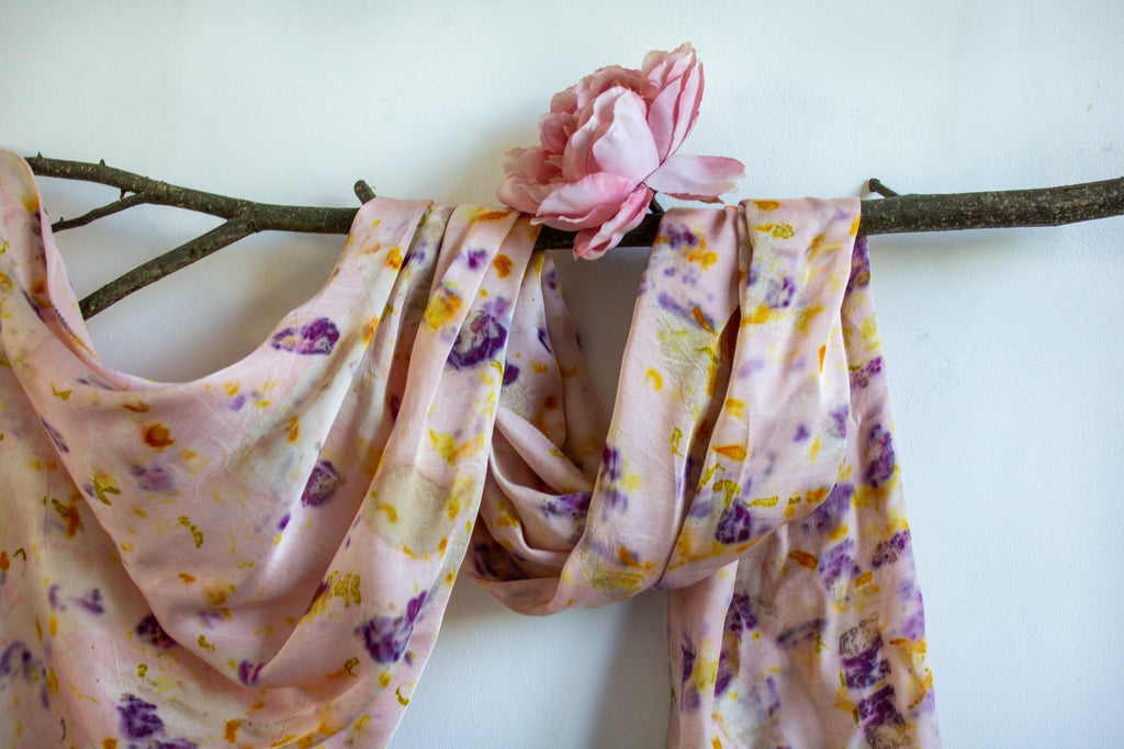 Pink Rose And Marigold Bundle Dyed Silk Scarf