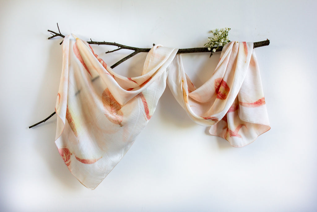 Peach Eucalyptus Silk Scarf Eco-Printed