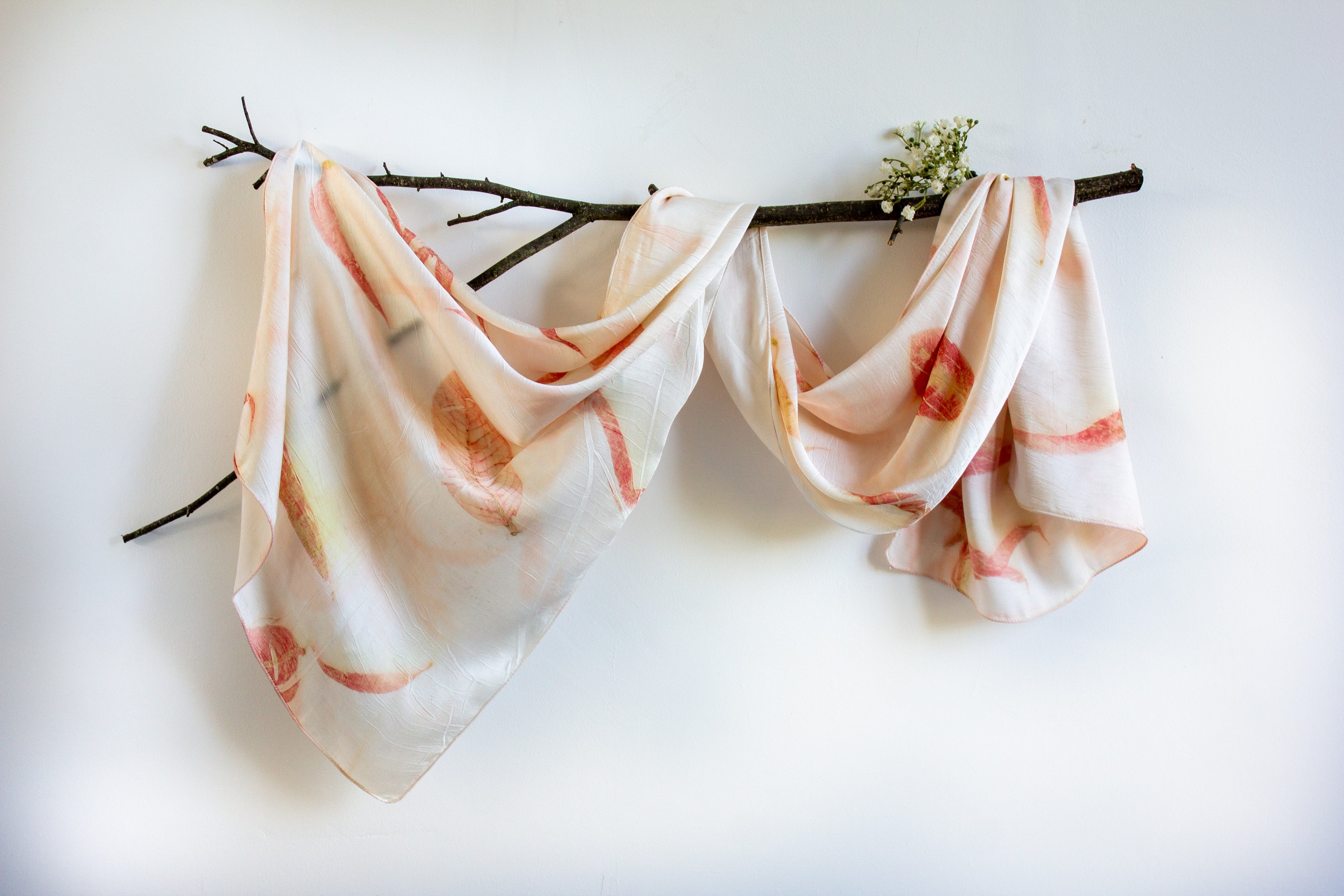 Peach Eucalyptus Silk Scarf Eco-Printed
