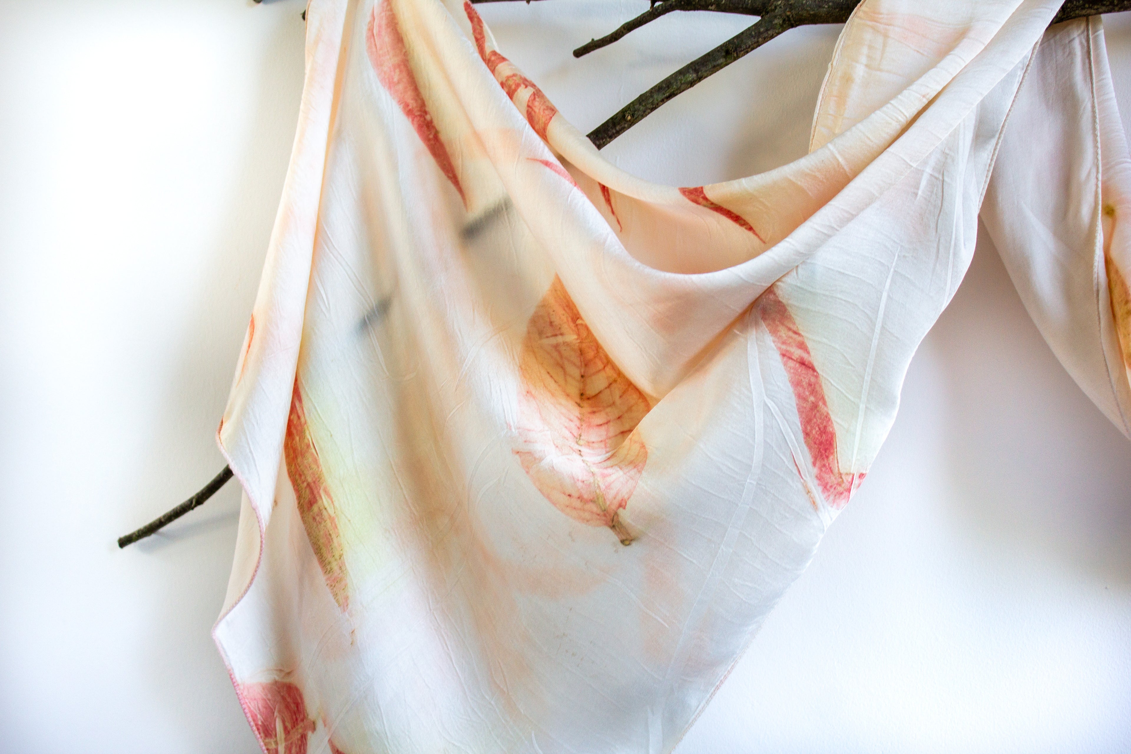 Peach Eucalyptus Silk Scarf Eco-Printed